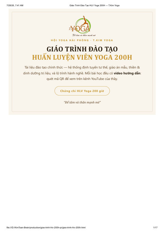 Bìa sách Giáo trình Đào tạo HLV Yoga 200H